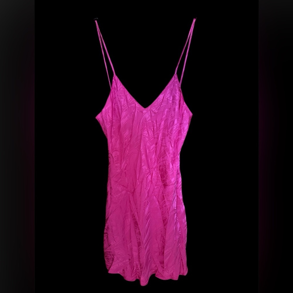 Vintage 90’s Women’s Romantic Barbie Pink Floral Silk Sleepwear Slip Dress Sz L